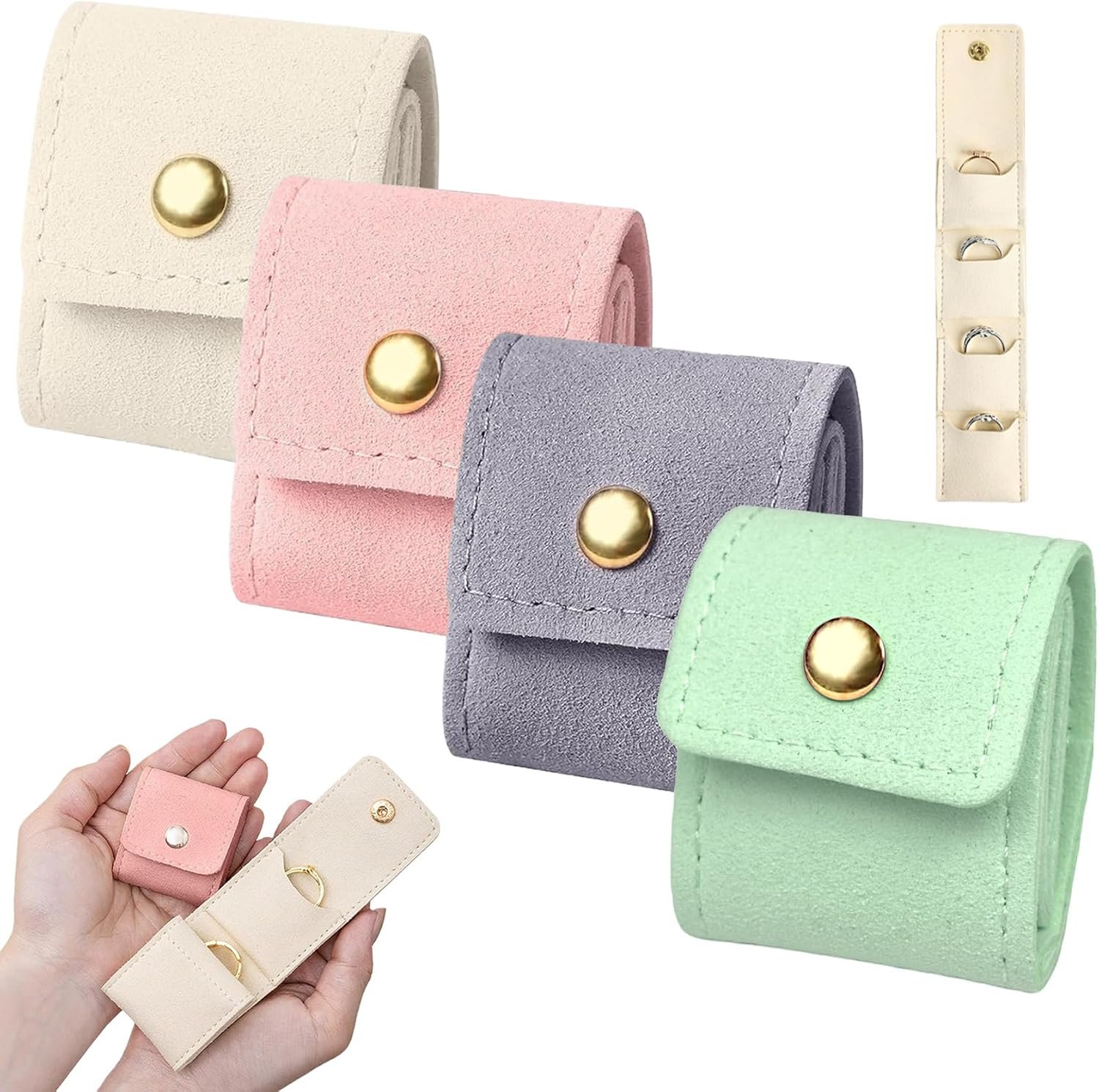 Custom Logo 4Pcs Travel Jewelry Organizer Private Label Small Roll Bag with Buckle Foldable Case for Earrings Rings Necklaces Manufacturer