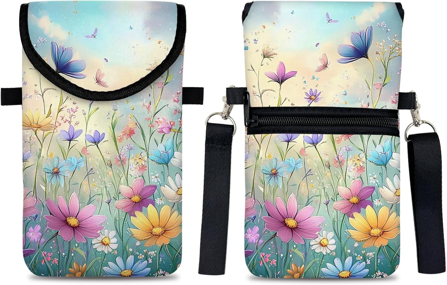 Private Label Neoprene Cell Phone Sleeve Pouch Case Bag with Custom Logo Crossbody Strap Neck Lanyard for Women 7.5 X 4.3 in Colorful Flowers Manufacturer