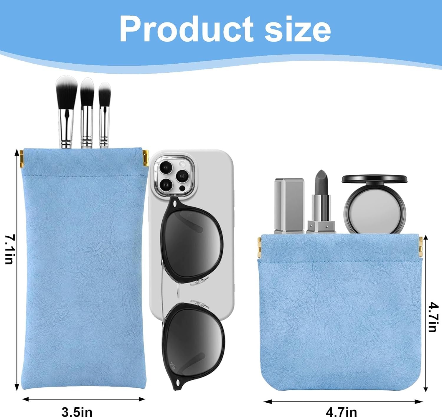 Private Label 4Pcs Small Makeup Bags for Purse Custom Logo Mini Leather Cosmetic Pouches for Women Portable No Zipper Lipstick Coin Organizer from Manufacturer (Blue Green)