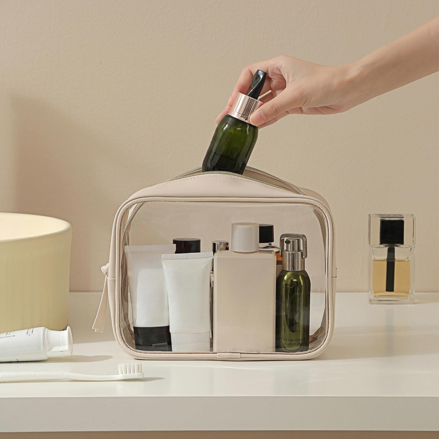 Custom Logo 3 Pack Travel Size Clear Toiletry Bag - Private Label Waterproof Makeup Organizer For Brushes & Eye Shadow - Manufacturer Gift Bags For Daily Use & Travel Essentials