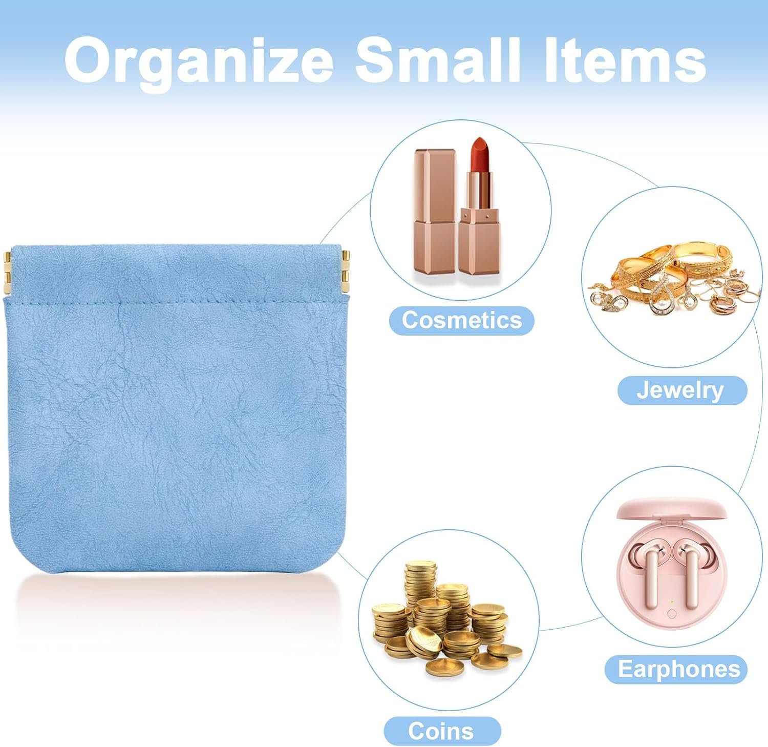 Private Label 4Pcs Small Makeup Bags for Purse Custom Logo Mini Leather Cosmetic Pouches for Women Portable No Zipper Lipstick Coin Organizer from Manufacturer (Blue Green)