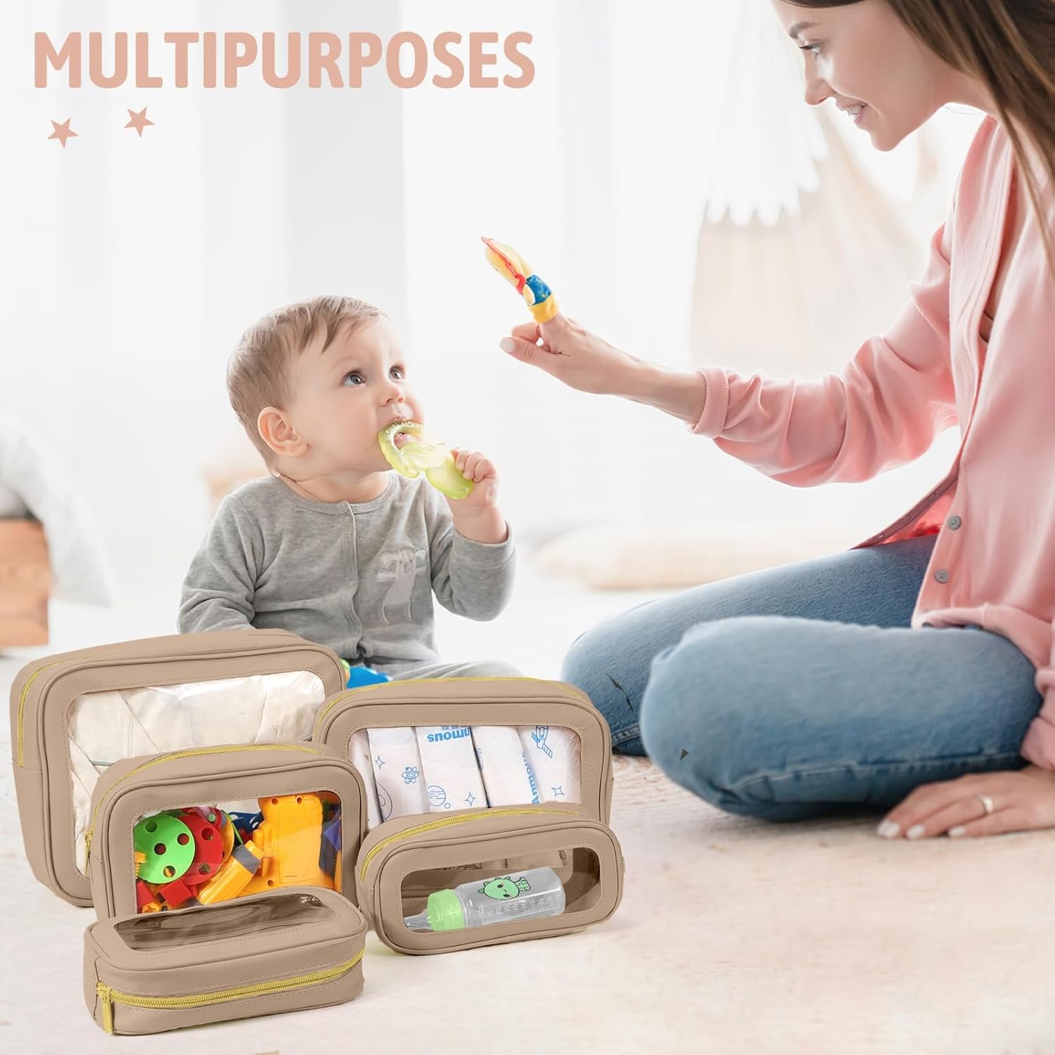 Private Label 5PCS TSA Approved Clear Toiletry Bags Custom Logo Zipper Travel Makeup Pouches for Cosmetics Toiletries Diaper Organizers Womens Purse Clear Car Bag Manufacturer