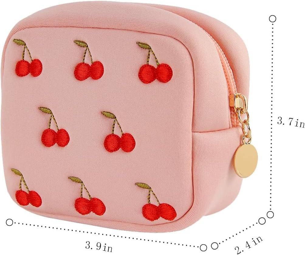Custom Logo Pink Mini Period Bag for Teen Girls Private Label Sanitary Napkin Storage Small Cherry Embroidery Makeup Bag Factory
