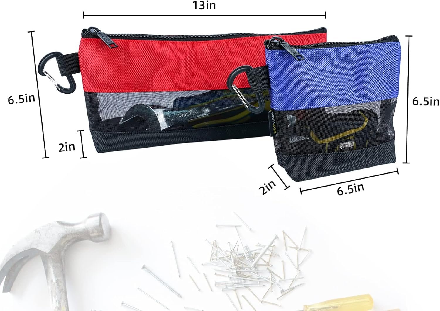 Custom Logo 2 Pack Small Zipper Utility Tool Bags Private Label Multi-Purpose Storage Organizer Pouch with Mesh Window for Screwdrivers Pliers Nut Drivers Manufacturer
