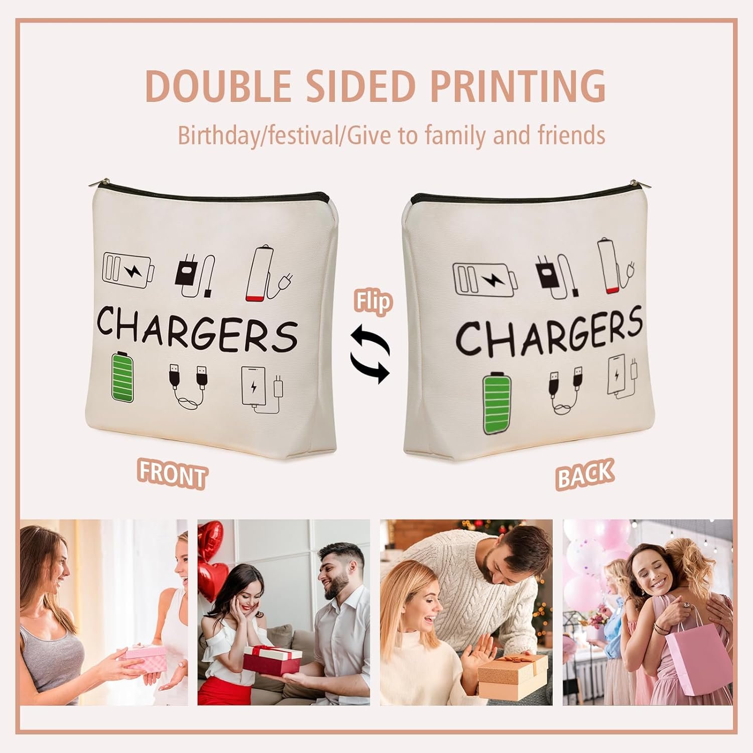 Custom Logo Charger Makeup Bag Charging Cord Electronics Accessories Themed Private Label Cosmetic Toiletry Organizer Pouch Supplier for Teen Girls Women Ideal Gift for Travel Birthdays Christmas