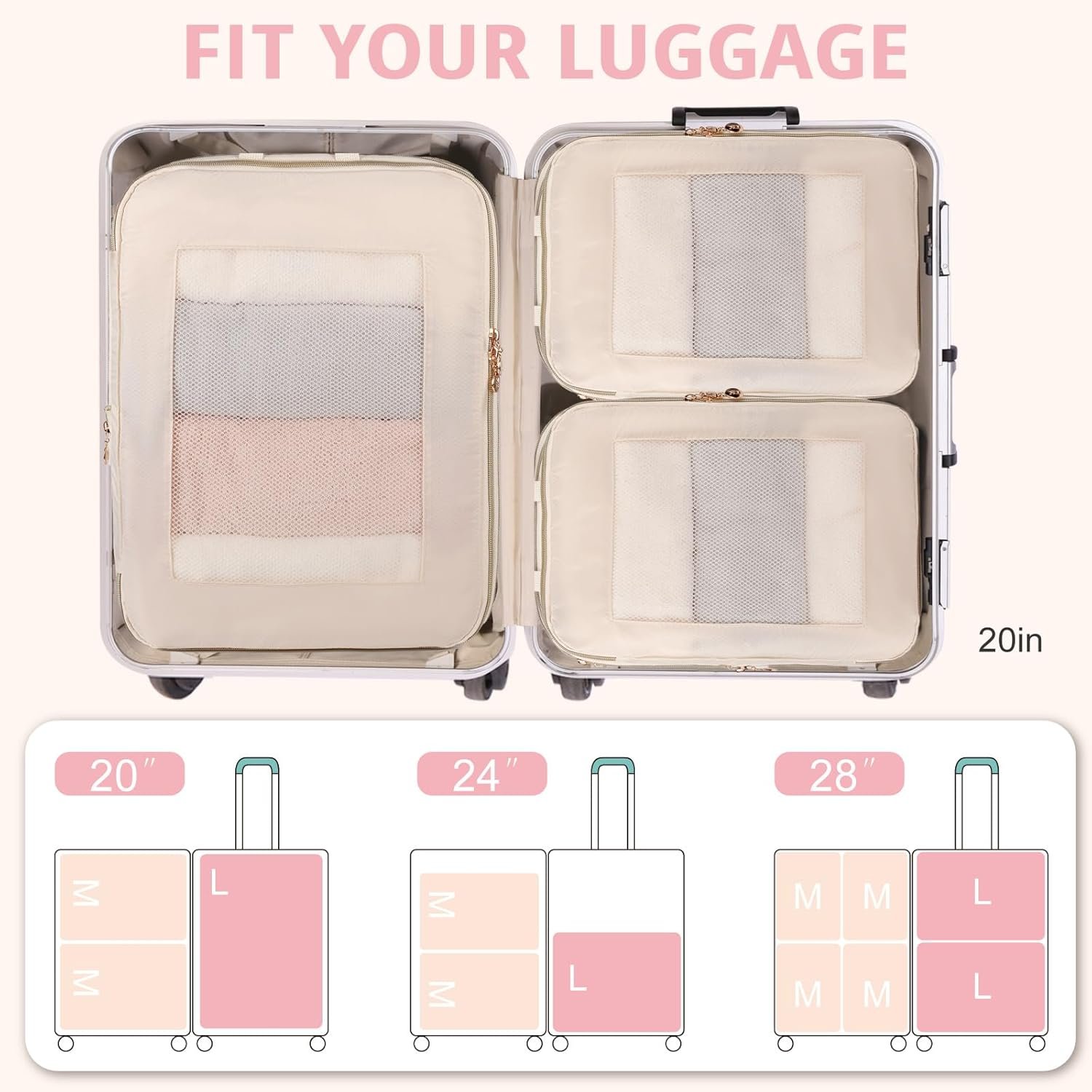 Private Label Expandable Double-Sided Compression Packing Cubes 3-Piece Set Lightweight Double Deck Organizer Bags for Carry-On Luggage Backpacks Suitcases Custom Logo Women Travel Accessories for Separating Clean and Dirty Clothes Manufacturer