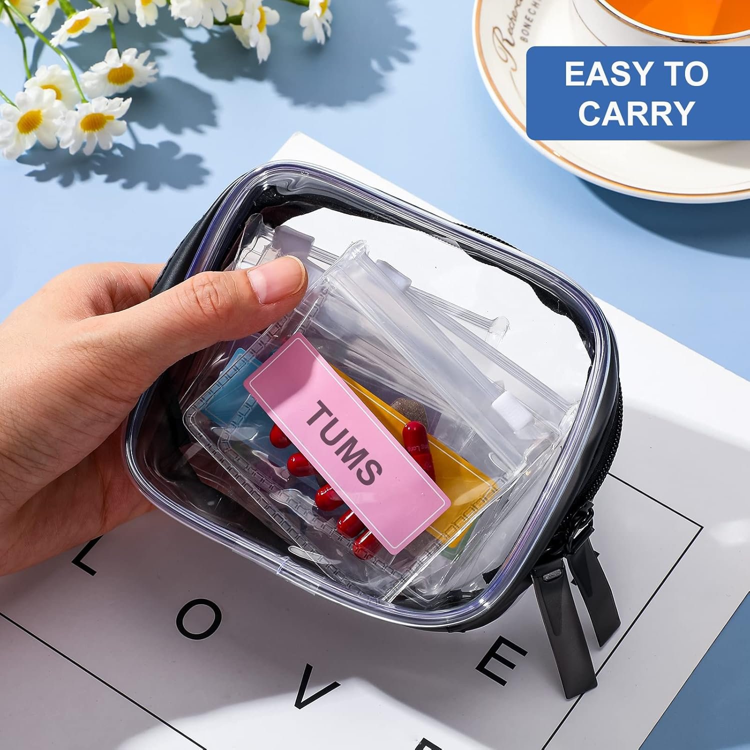 Custom Logo 26 Pcs Reusable Clear Zippered Pill Pouches Transparent PVC Toiletry Carry Pouch 180 Pcs Waterproof Labels Stickers Supplier Private Label Travel Organizer Storage with Slide Lock for Small Items