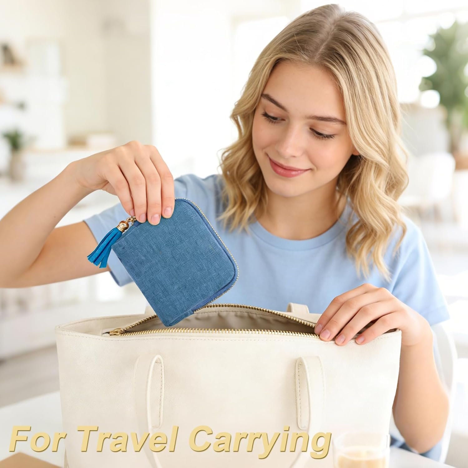 Private Label Small Travel Jewelry Organizer Pouch with 6 Compartments, Portable Soft Anti-Scratch Custom Logo Storage Holder for Bangle Bracelets Earrings Necklace, Ocean Blue Manufacturer