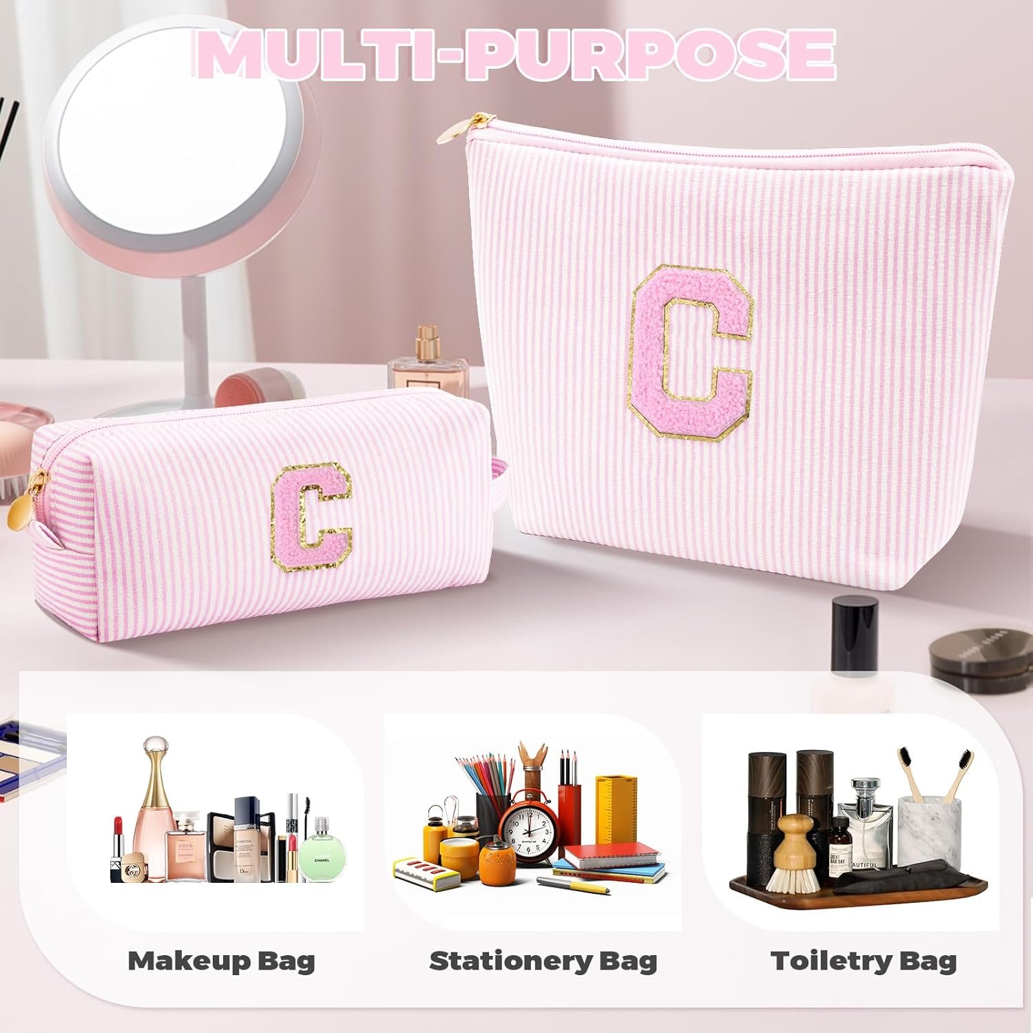 Private Label Birthday Gift Preppy Makeup Bag - Custom Logo Personalized Cute Pouch for Women Girlfriend Bridesmaid Wife Mom - Pink Travel Cosmetic Bag Manufacturer