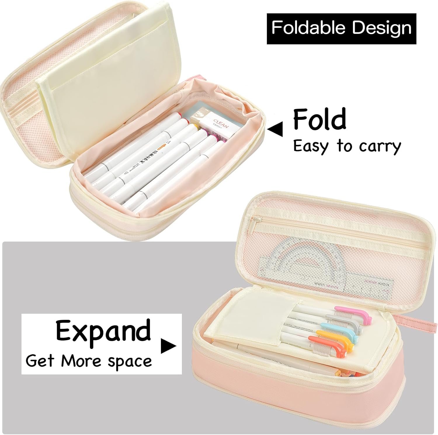 Private Label Cute Pencil Case Big Capacity Pouch for Girls Custom Logo Kawaii Preppy School College Supplies Pink Manufacturer