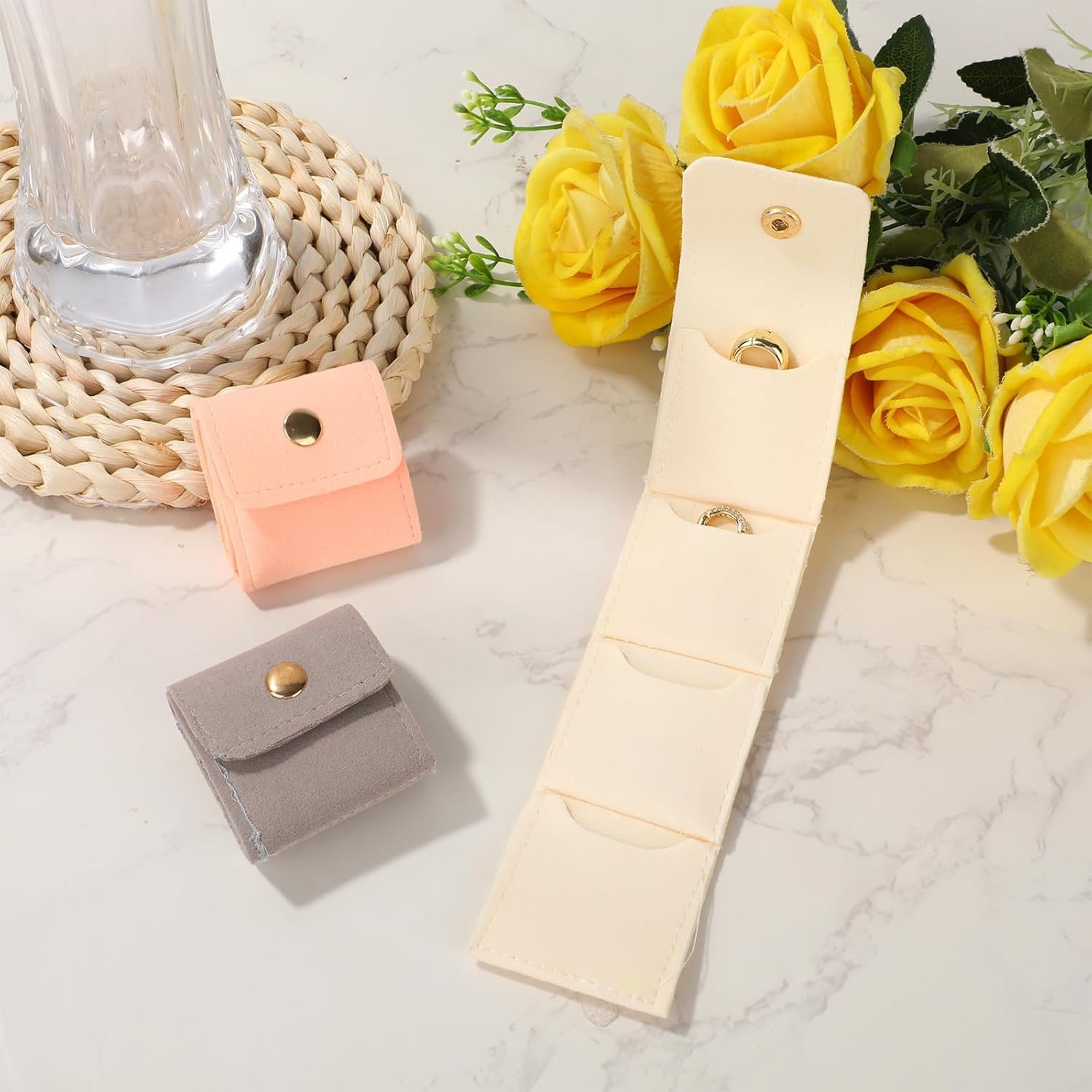 Manufacturer 3pcs Mini Travel Jewelry Bags Private Label Portable Foldable Pouch Roll Organizer with Buckle Custom Logo