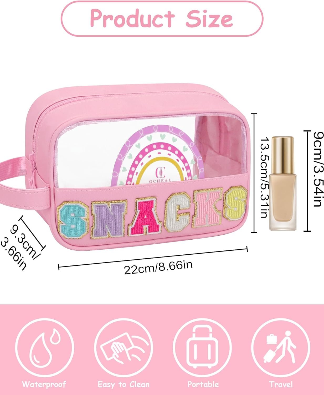 Private Label Clear Snack Pouch Makeup Travel Toiletry Bag with Custom Logo Embroidery Letters Cosmetic Bag for Women Girls Teens Easter Basket Gifts Supplier