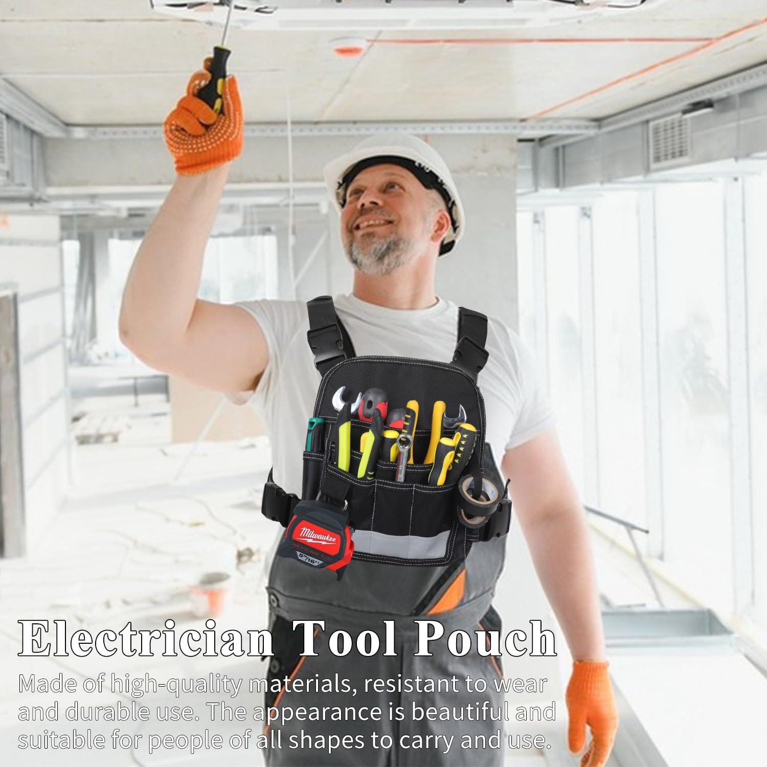 Private Label Heavy Duty 13-Pocket Electrician Tool Pouch Custom Logo Portable Adjustable Organizer Bag for Maintenance Technicians Carpenters Woodworkers Roofers Manufacturer