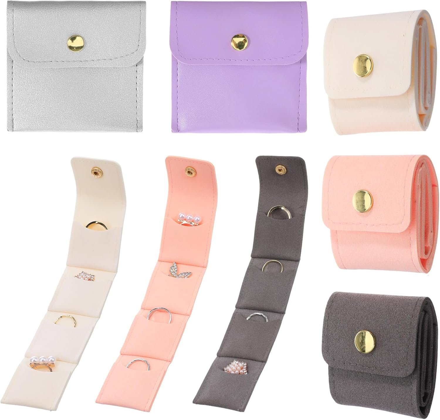 Custom Logo 5 PCS 2 Middle + 3 Small Foldable Mini Travel Jewelry Pouches Private Label Multifunctional Cases for Necklaces Earrings Rings Bracelets Manufacturer