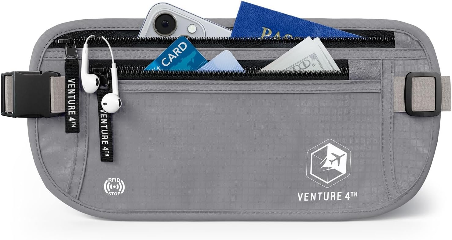 Custom Logo Money Belt for Travel – Hidden Under-Clothes RFID Blocking Private Label Passport Holder & Slim Travel Wallet Pouch for Men & Women Protecting Cash Cards & Documents Manufacturer (Silver)
