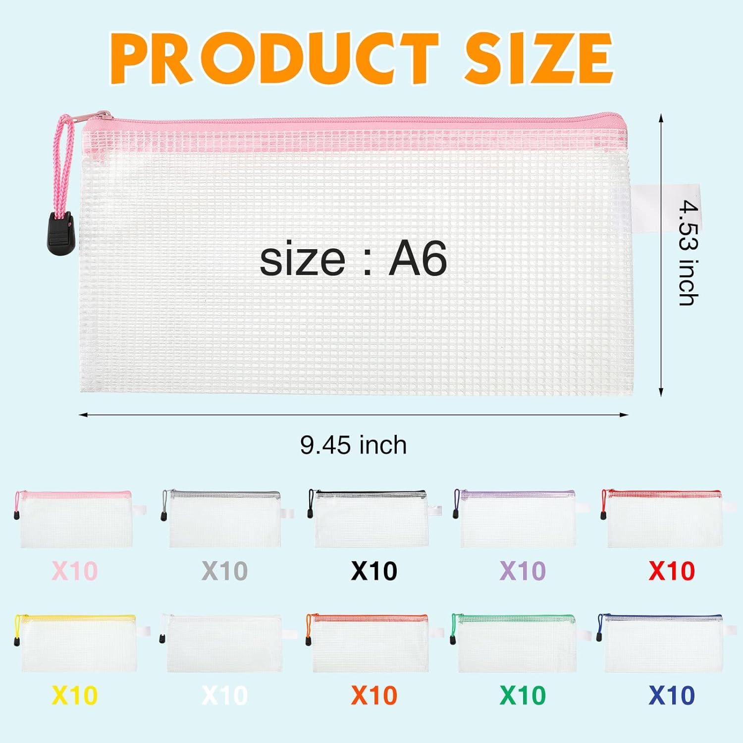 Private Label 100 Pack Mesh Zipper Pencil Pouches Custom Logo Bulk Clear Waterproof Small Storage Bags Multipurpose for Cash Board Games Passports Office A6/9.45x4.53in White Multicolor Zipper Supplier