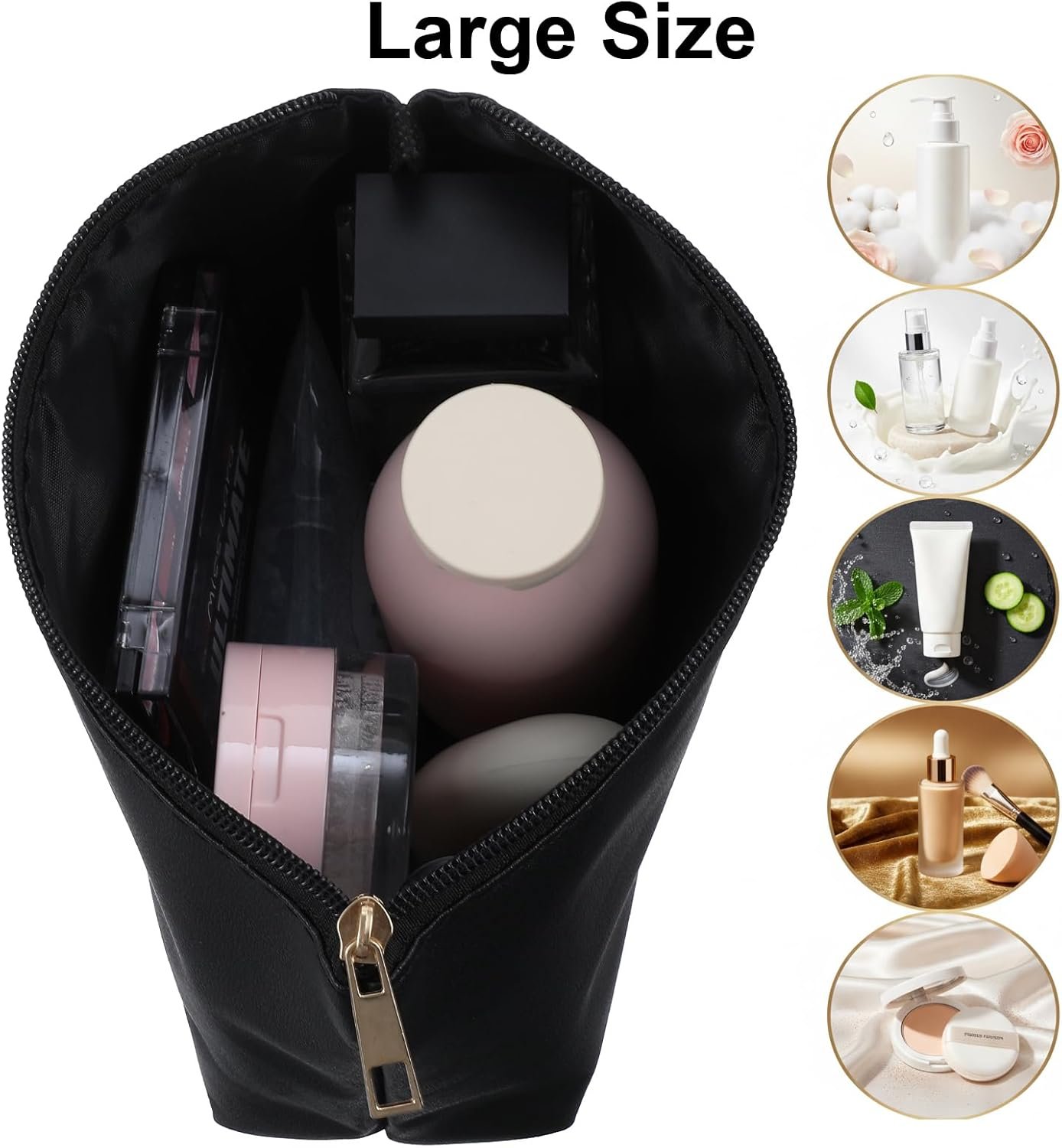 Custom Logo 2Pcs Black PU Leather Small Zipper Cosmetic Pouches Private Label Manufacturer Makeup Bags for Purse Travel Toiletry Storage