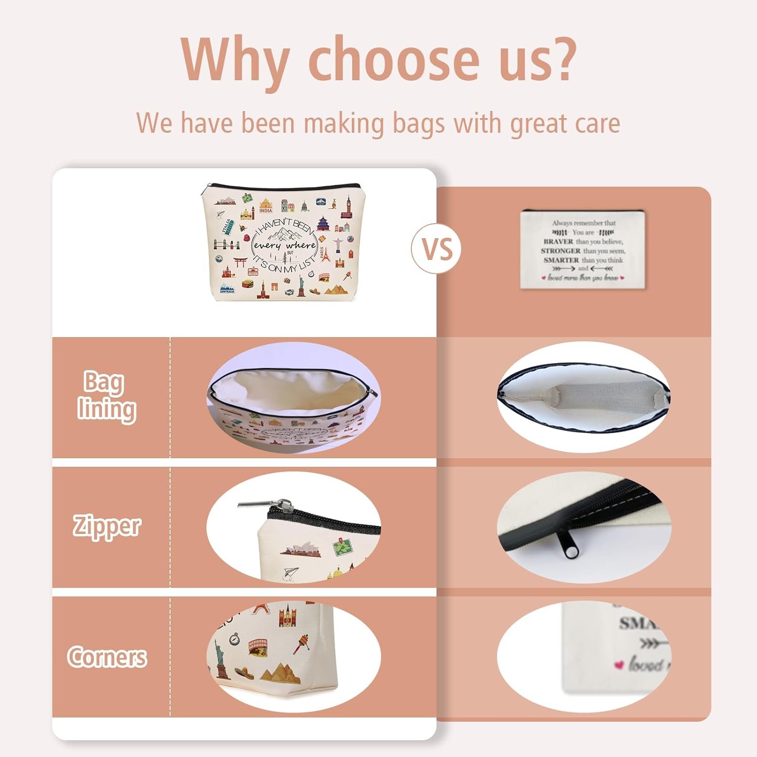 Private Label Cute Makeup Bag for Women Travelers I Haven't Been Everywhere But It's On My List Custom Logo Cosmetic Pouch Supplier Direct Travel Gift