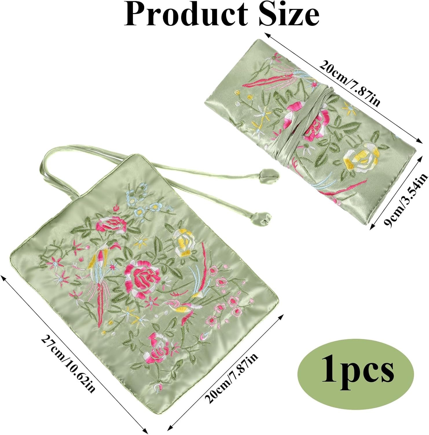 Custom Logo Embroidery Travel Jewelry Organizer Roll Private Label Embroidered Flower and Bird Brocade with Tie Foldable Ancient Style Pouch Manufacturer