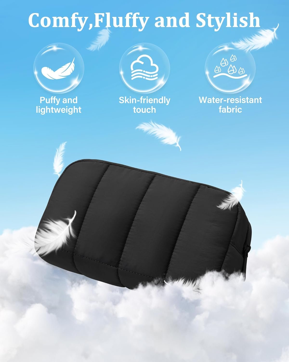 Custom Logo 2 Pcs Puffy Padded Makeup Travel Toiletry Bags for Women Private Label Wide-Open Cosmetic Organizer Pouches from Manufacturer