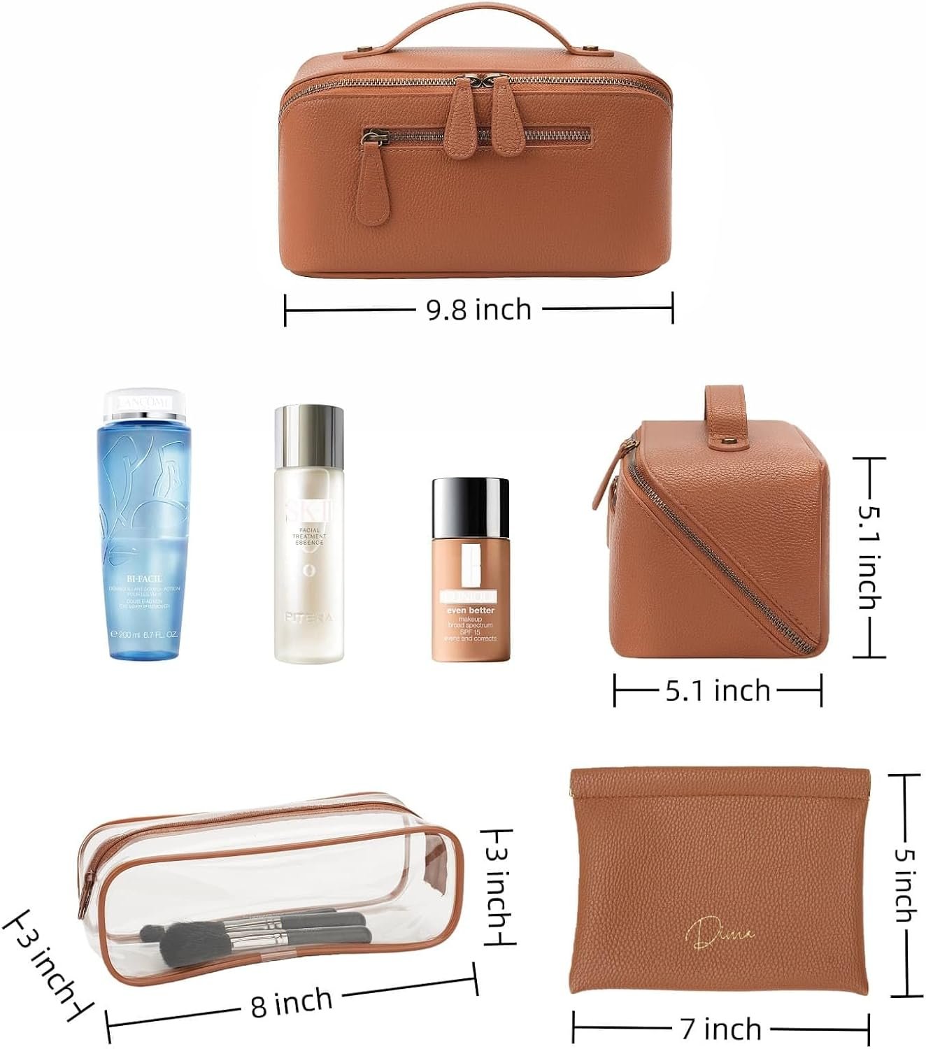 Custom Logo Waterproof Vegan Leather 3 Pcs Travel Makeup Bag Set with Compartments & Handle Private Label Large Brown Toiletry Organizer Manufacturer Custom Logo Waterproof Vegan Leather 3 Pcs Travel Makeup Bag Set with Compartments & Handle Private Label Large Brown Toiletry Organizer Manufacturer