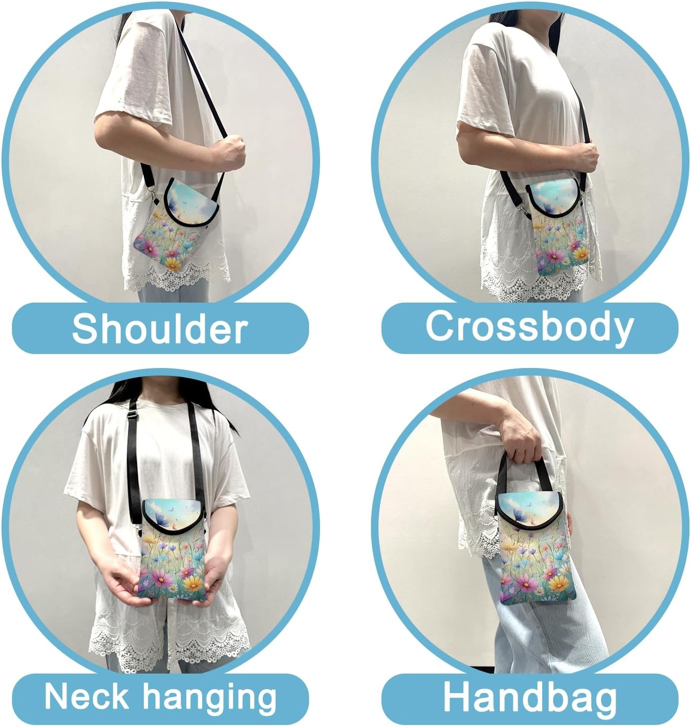 Private Label Neoprene Cell Phone Sleeve Pouch Case Bag with Custom Logo Crossbody Strap Neck Lanyard for Women 7.5 X 4.3 in Colorful Flowers Manufacturer