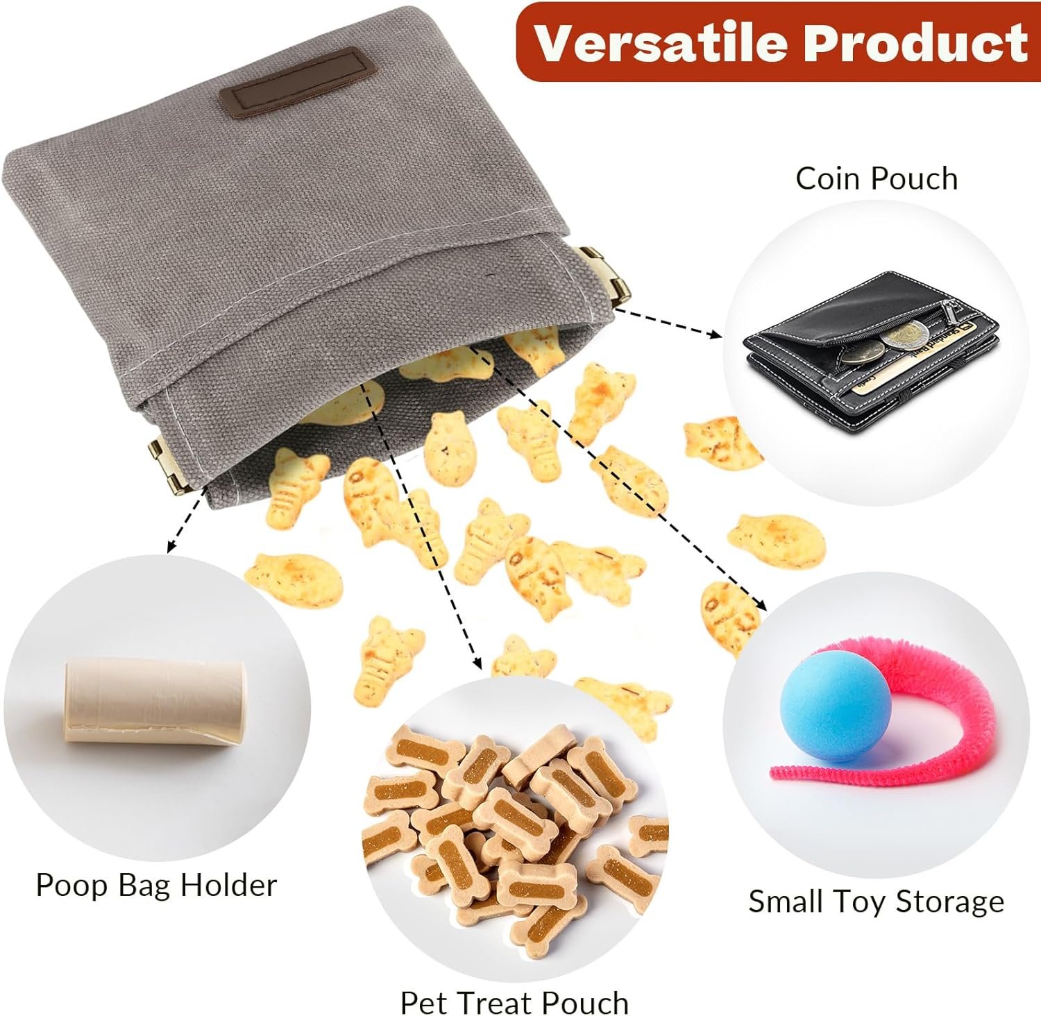 Custom Logo Portable Dog Treat Pouch, Private Label Auto-Closing Hands-Free Pet Training Reward Bag Manufacturer for Outdoor Walking, Gray