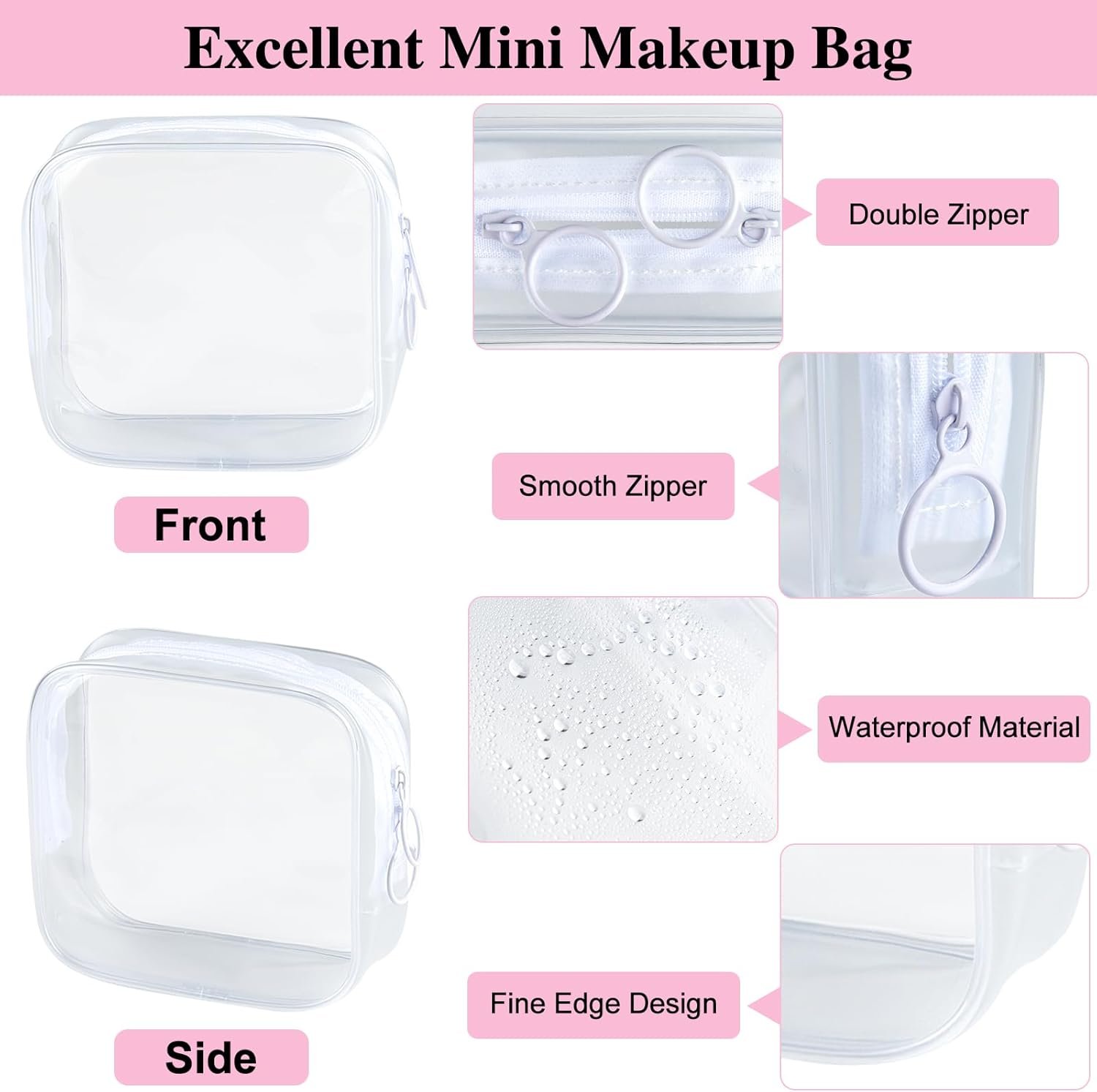 Custom Logo Small Clear Travel Toiletry Bag - Private Label TSA Approved Mini Makeup Zipper Pouch Cosmetic Bag Manufacturer for Women & Men's Purse Essentials
