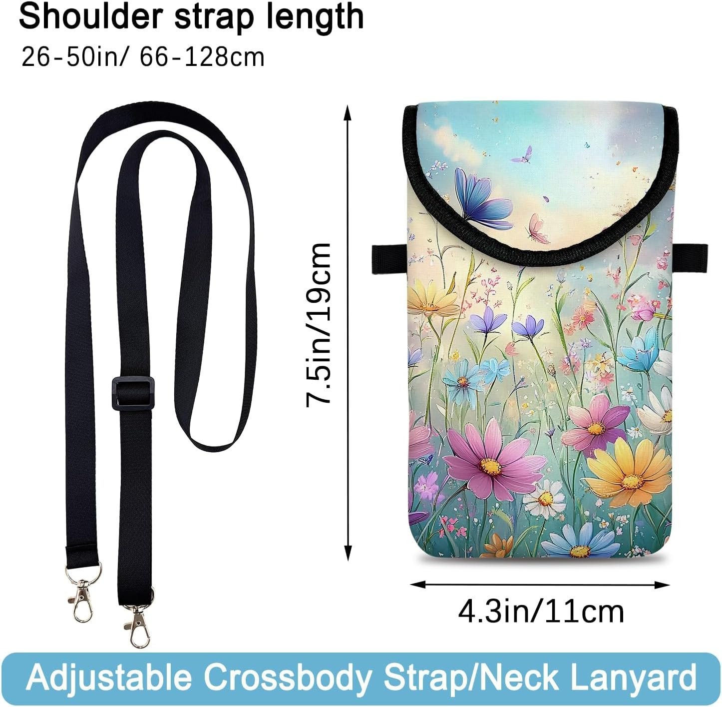 Private Label Neoprene Cell Phone Sleeve Pouch Case Bag with Custom Logo Crossbody Strap Neck Lanyard for Women 7.5 X 4.3 in Colorful Flowers Manufacturer