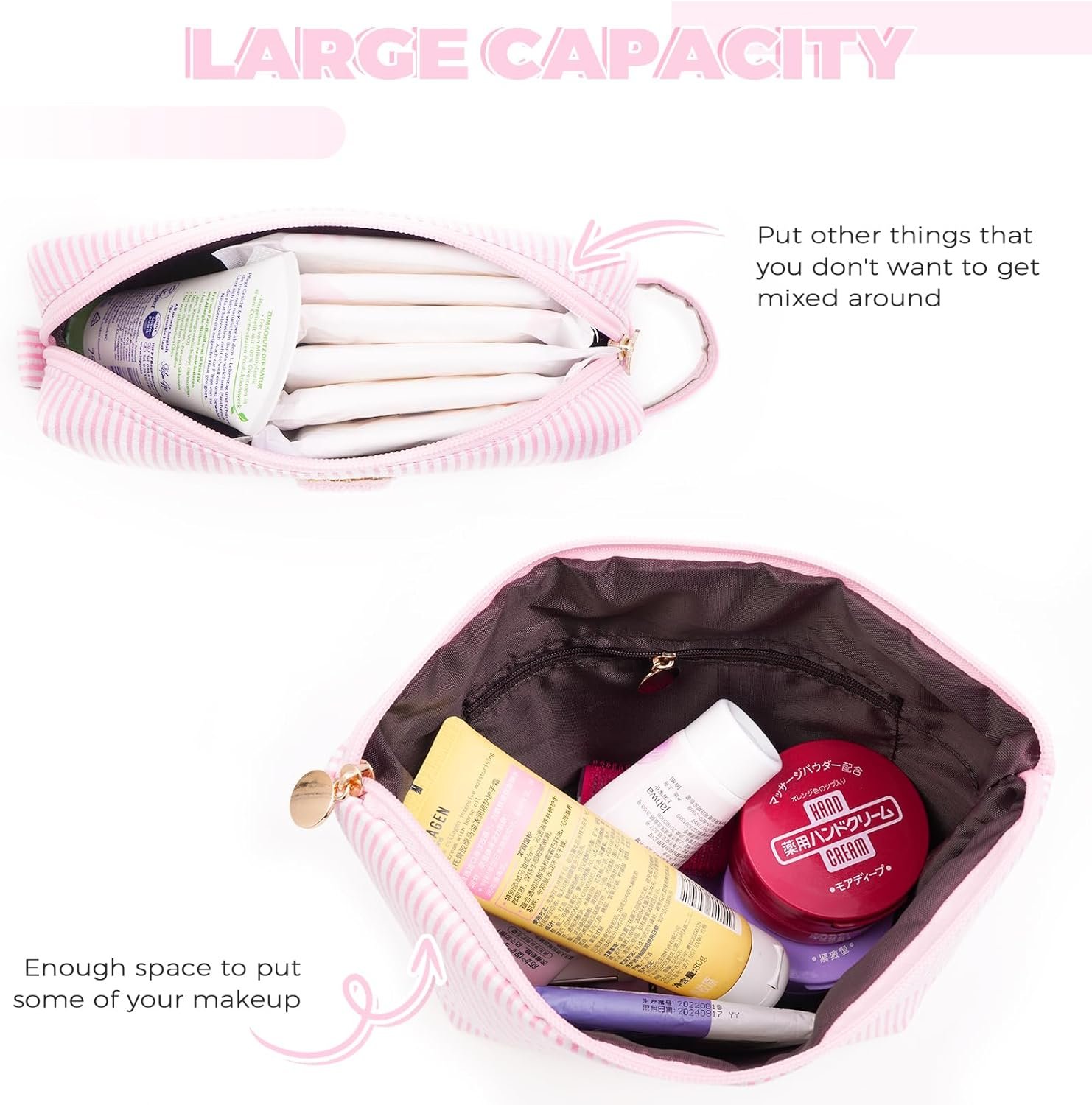 Private Label Birthday Gift Preppy Makeup Bag - Custom Logo Personalized Cute Pouch for Women Girlfriend Bridesmaid Wife Mom - Pink Travel Cosmetic Bag Manufacturer