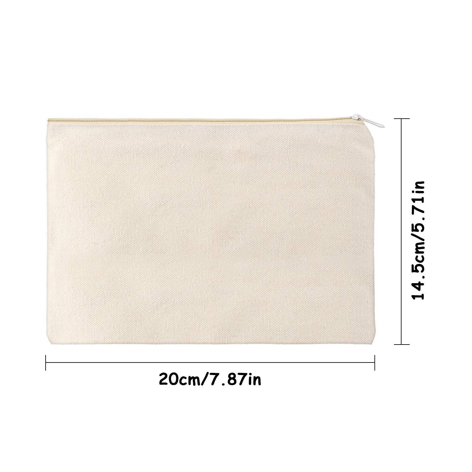 Private Label 16 Pack Blank Canvas Zipper Pouches Bulk Plain Cosmetic Makeup Bags for Sublimation DIY Crafts Custom Logo Multipurpose Travel Toiletry Stationery Storage Organizers (M,Beige) Manufacturer