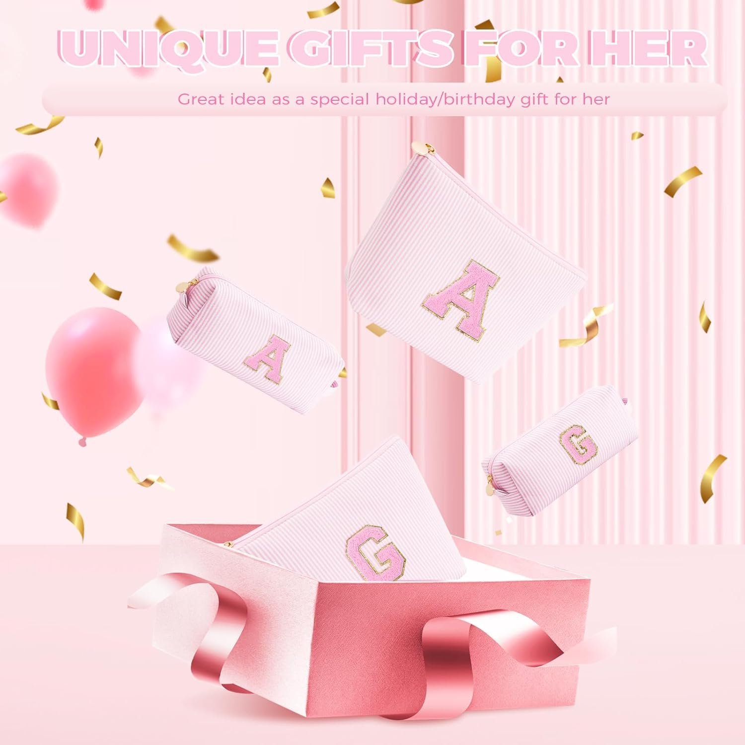 Private Label Birthday Gift Preppy Makeup Bag - Custom Logo Personalized Cute Pouch for Women Girlfriend Bridesmaid Wife Mom - Pink Travel Cosmetic Bag Manufacturer