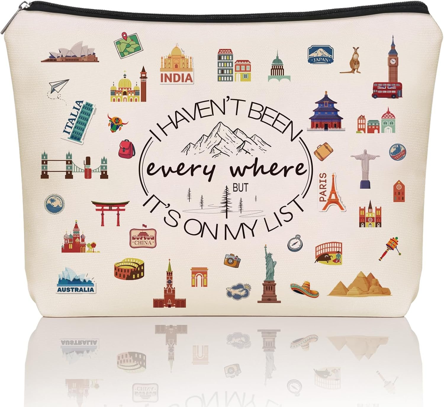 Private Label Cute Makeup Bag for Women Travelers I Haven't Been Everywhere But It's On My List Custom Logo Cosmetic Pouch Supplier Direct Travel Gift