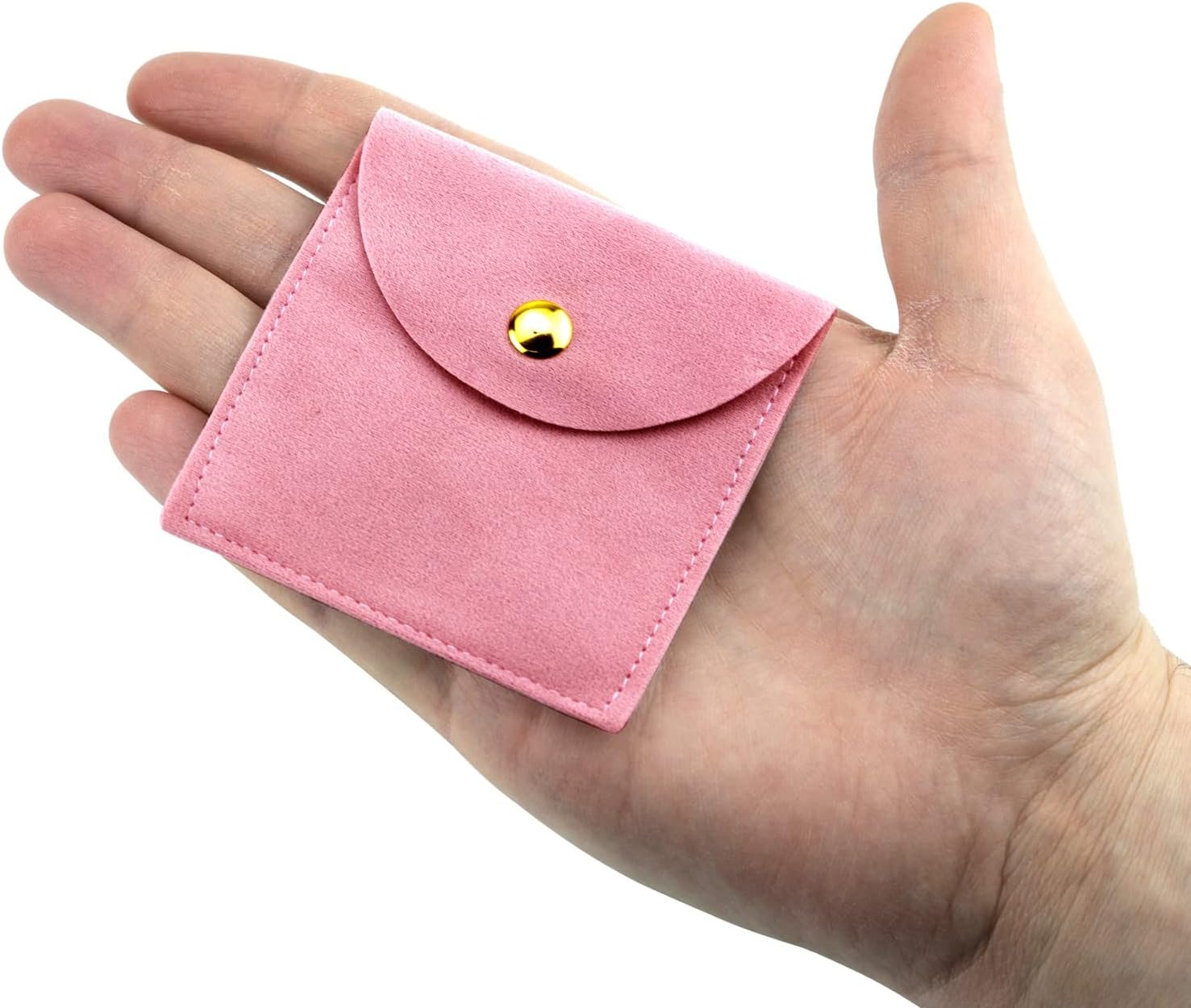 Private Label 6 Pcs Pink Microsuede Velvet Jewelry Pouch Bags with Snap Button Custom Logo Luxury Small Storage Manufacturer for Necklaces Bracelets Rings Earrings Watches Coins