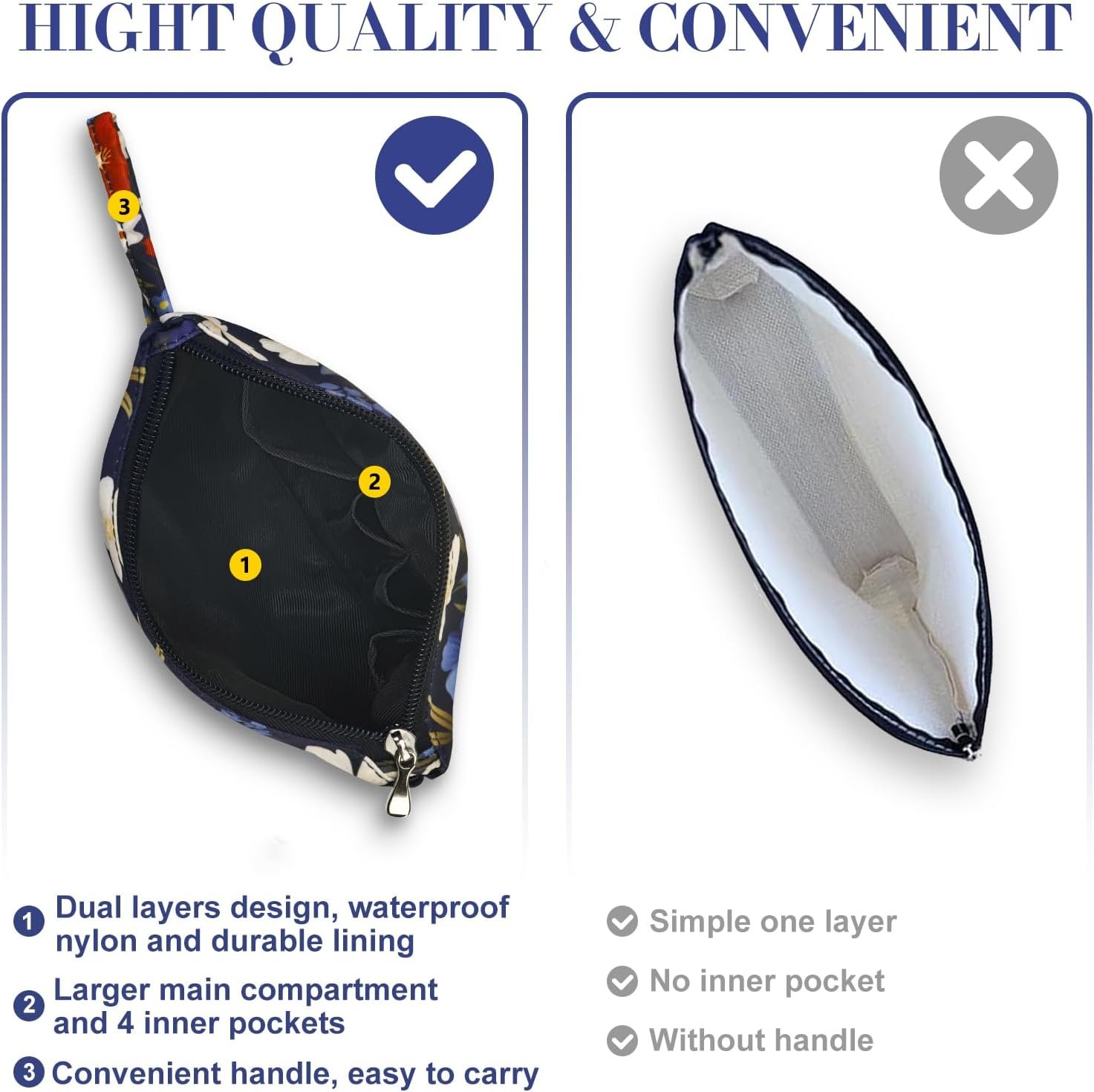 Custom Logo Small Makeup Bag for Purse Lightweight Floral Cosmetic Pouch Private Label Blue Red Flower Manufacturer for Women