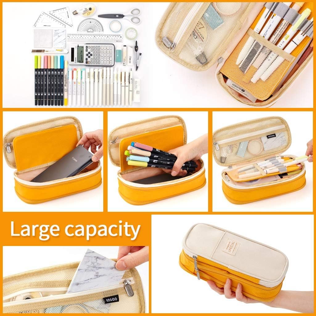 Private Label Big Capacity Pencil Pen Case for Office College School Manufacturer Large Storage Pouch Holder Box Organizer Yellow Orange Custom Logo