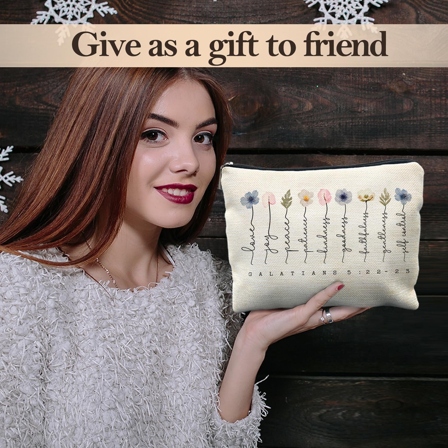 Private Label Floral Christian Makeup Bags for Women Custom Logo Galatians 5:22-23 Bible Verse Zipper Pouch Manufacturer