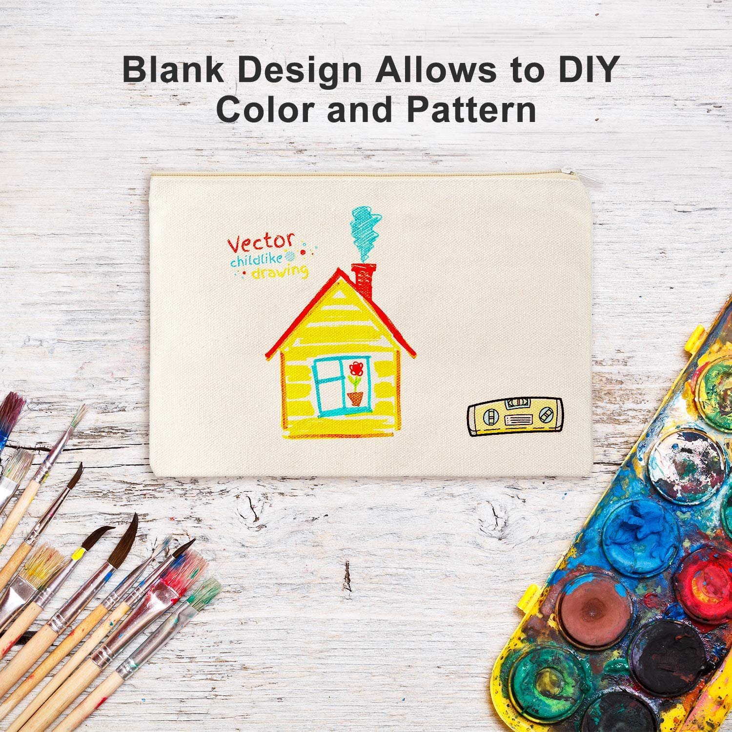 Private Label 16 Pack Blank Canvas Zipper Pouches Bulk Plain Cosmetic Makeup Bags for Sublimation DIY Crafts Custom Logo Multipurpose Travel Toiletry Stationery Storage Organizers (M,Beige) Manufacturer