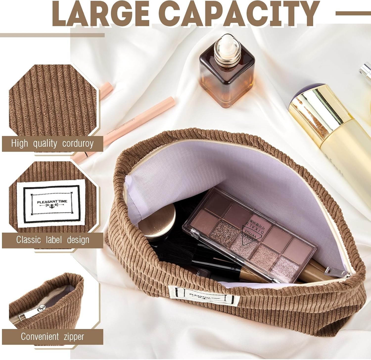 Private Label 4 Pack Large Capacity Velvet Corduroy Makeup Cosmetic Bags Zipper Travel Toiletry Purse for Women Custom Logo Organizer Factory (Fresh Color,Plaid)