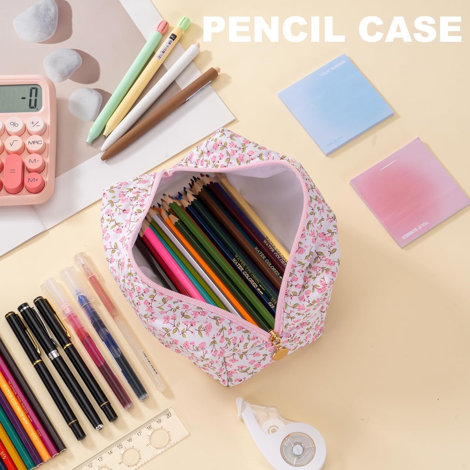 Private Label Small Makeup Travel Toiletry Bag for Women Custom Logo Cute Quilted Cotton Cosmetic Pouch Floral Pencil Case Accessory Pink Manufacturer