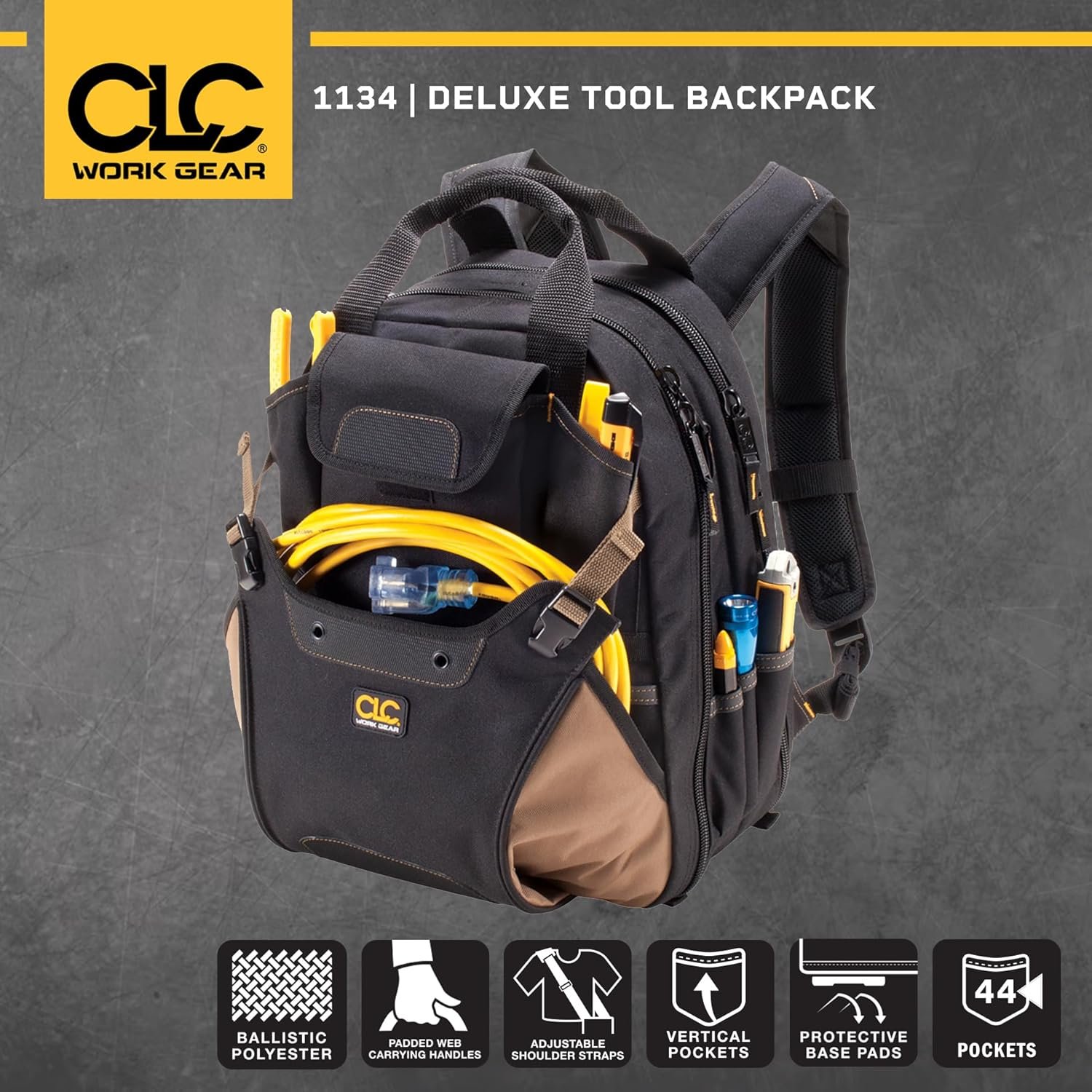 Private Label 1134 Carpenter's Tool Backpack 44 Pockets Custom Logo Padded Back Support Manufacturer Black