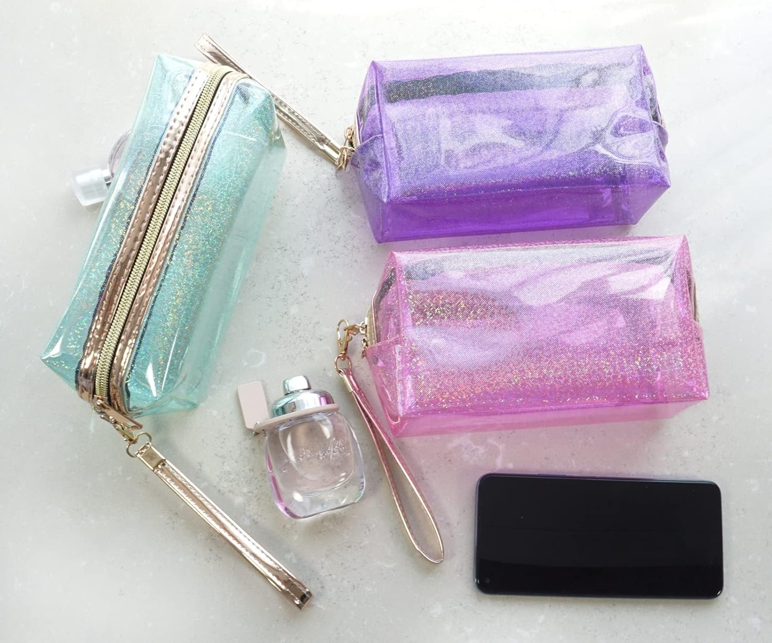 Factory 3Pcs Waterproof PVC Transparent Zippered Cosmetic Toiletry Bags Private Label Clear Portable Travel Set Custom Logo for Makeup Brushes Women Girls