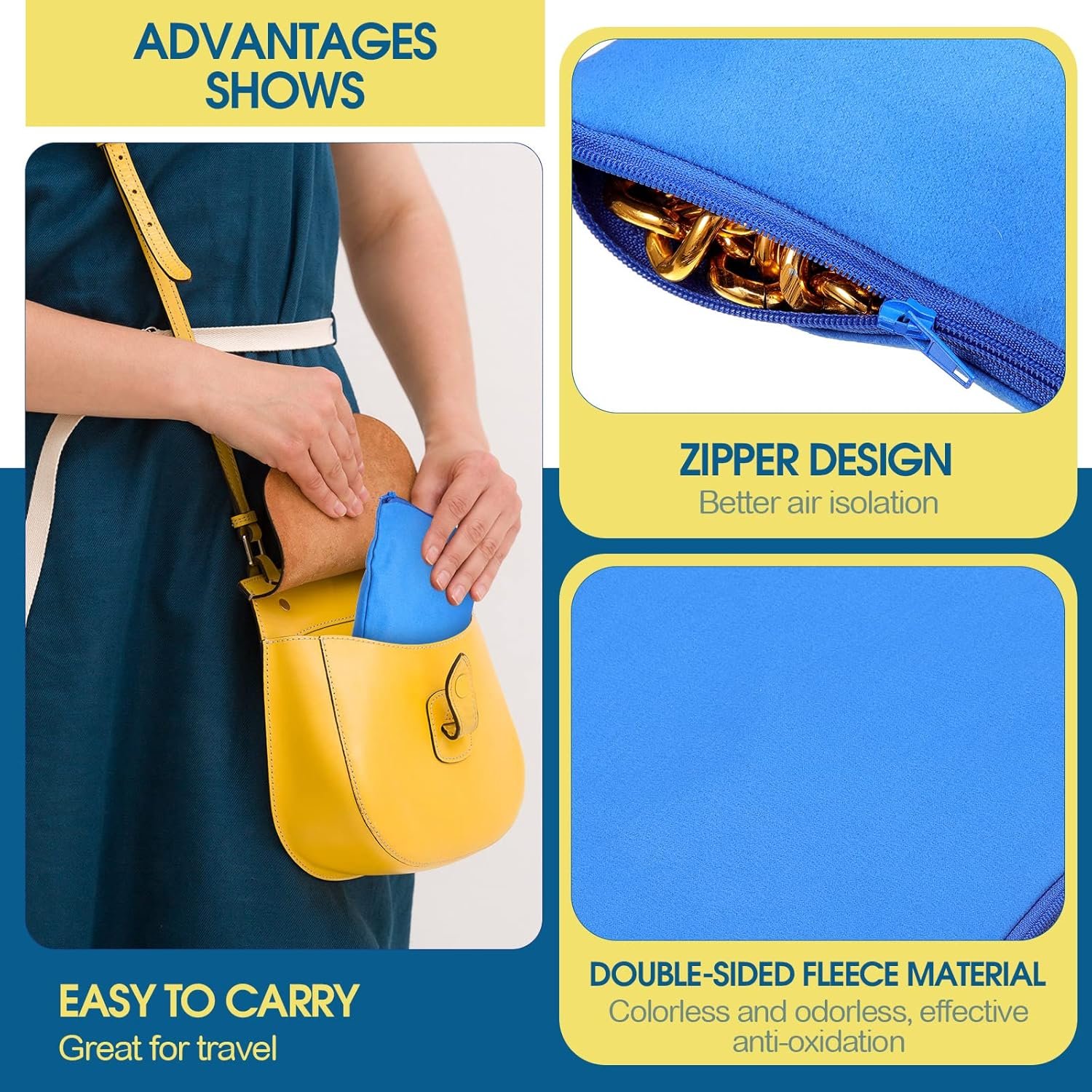 Custom Logo 12 Pieces Zippered Anti-Tarnish Silver Protection Jewelry Storage Bags Private Label Tarnish Prevention Cloth Pouches for Necklaces Bracelets Earrings Manufacturer