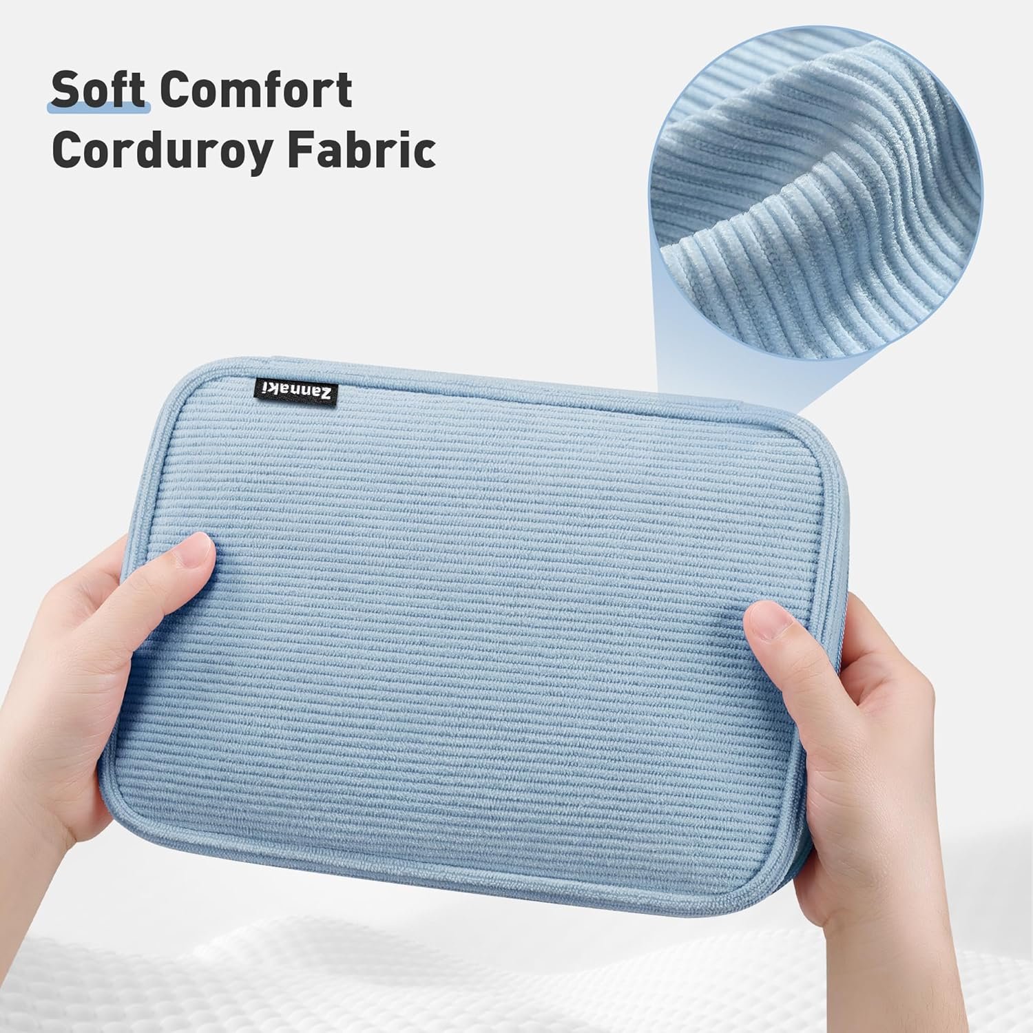 Custom Logo Large Capacity Pencil Pouch Organizer | Private Label Soft Corduroy Pencil Box for Girls Boys Teens | Big Pen Bag Manufacturer with Multiple Zipper Pockets - Pencil Case Storage for Art Supplies & Stationery-Blue