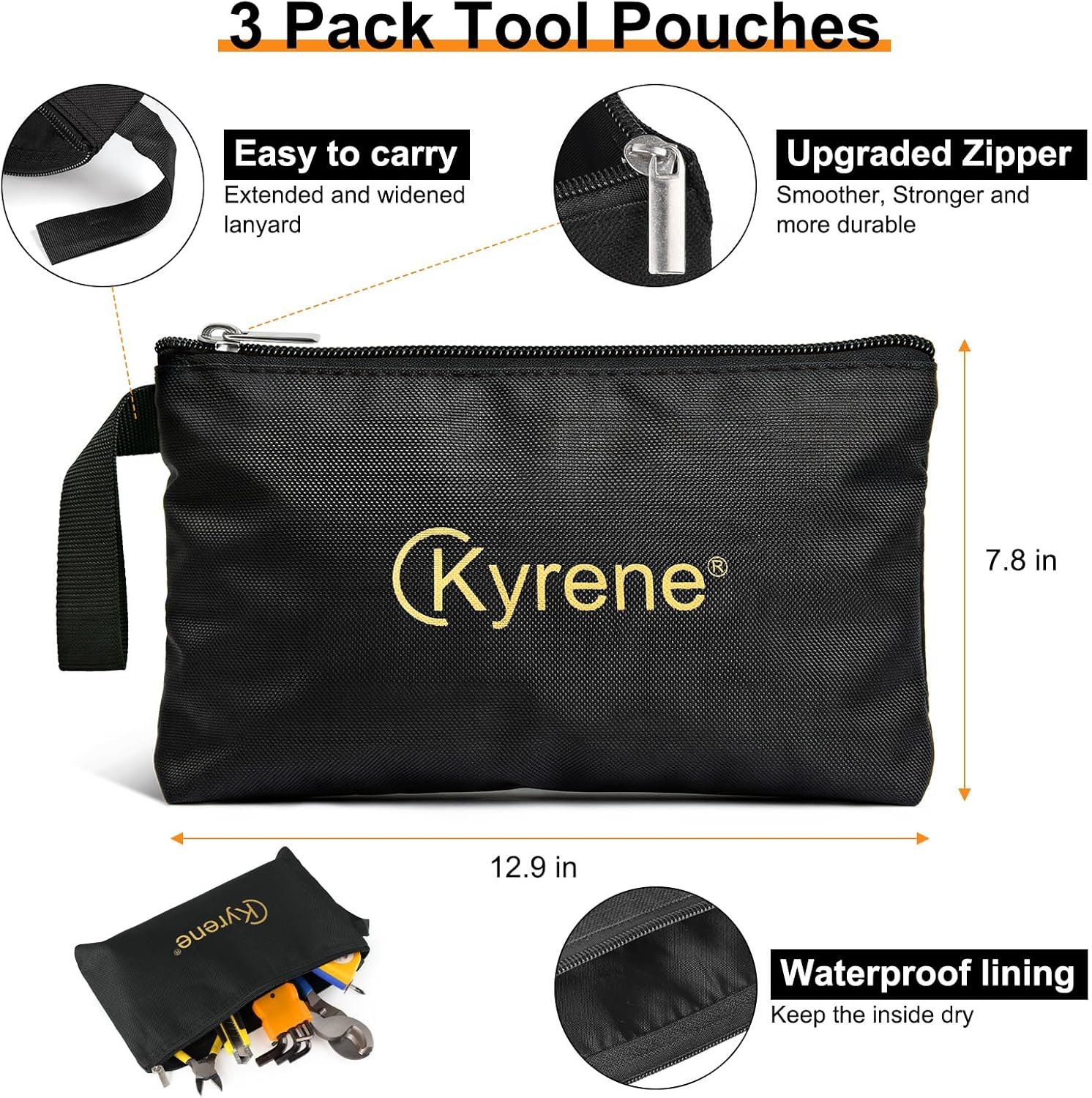 Custom Logo 3 Pack Zipper Tool Pouches Utility Multipurpose Storage Organizer Bags Private Label for Mens Tools DIY Projects Electrician Repairs Travel Gear Office Stationery Manufacturer