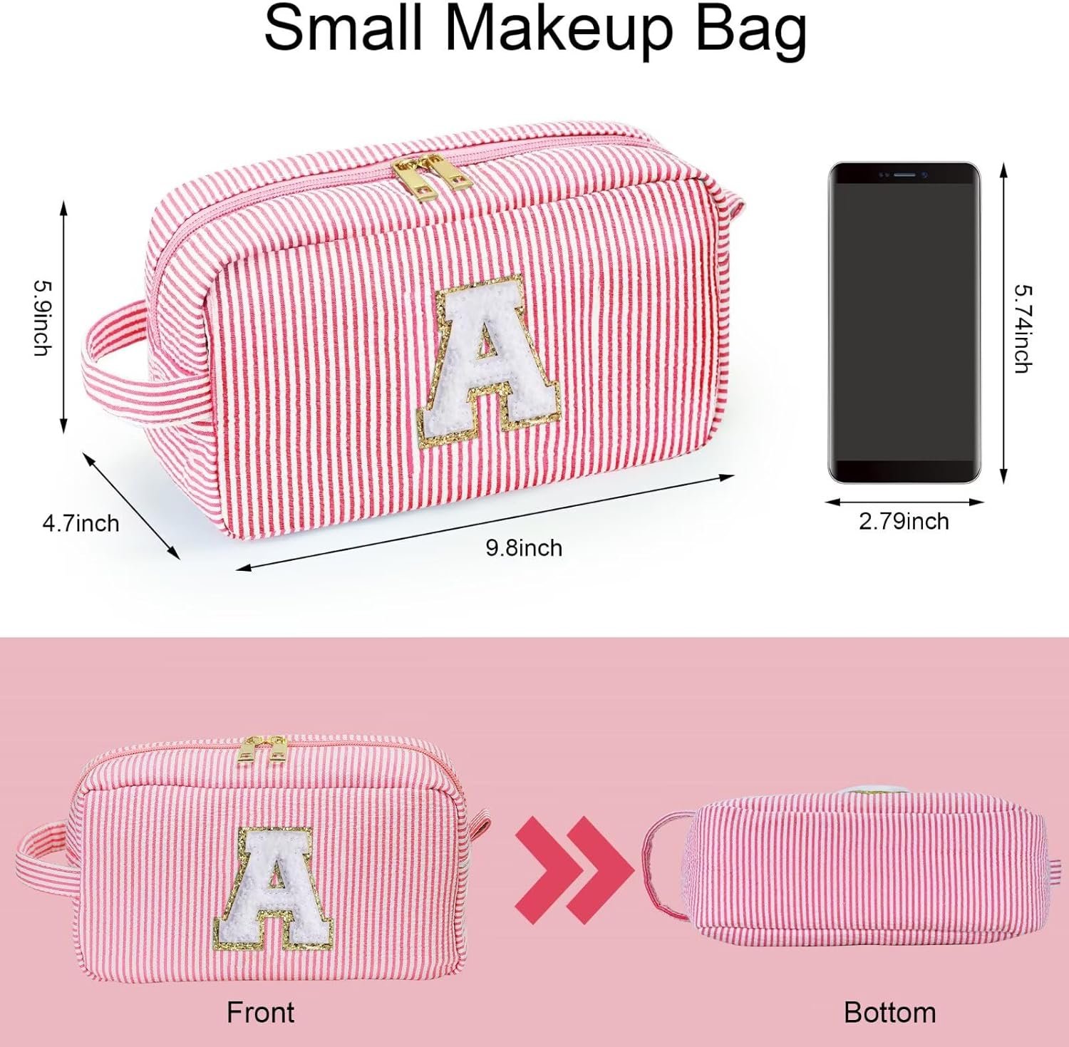 Private Label Initial Makeup Bag Cosmetic Toiletry Pouch - Custom Logo Personalized Birthday Gifts for Women Teen Girls Kids Mom Daughter Sister Friends - Pink M Manufacturer