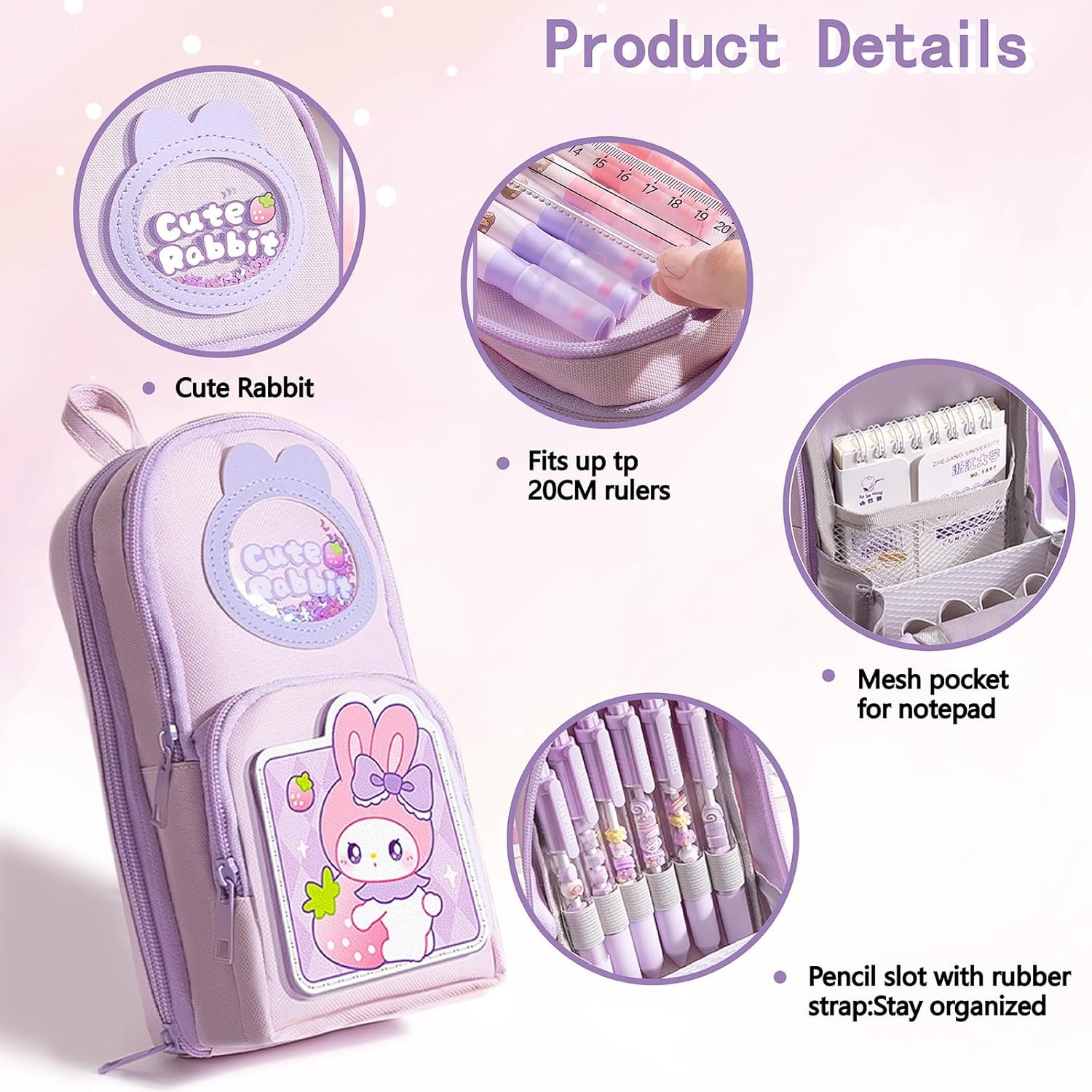 Private Label Large Zippered Pink Cute Pencil Case for Girls Custom Logo Aesthetic Pen Pouch Organizer Canvas School Supplies Marker Bag Manufacturer