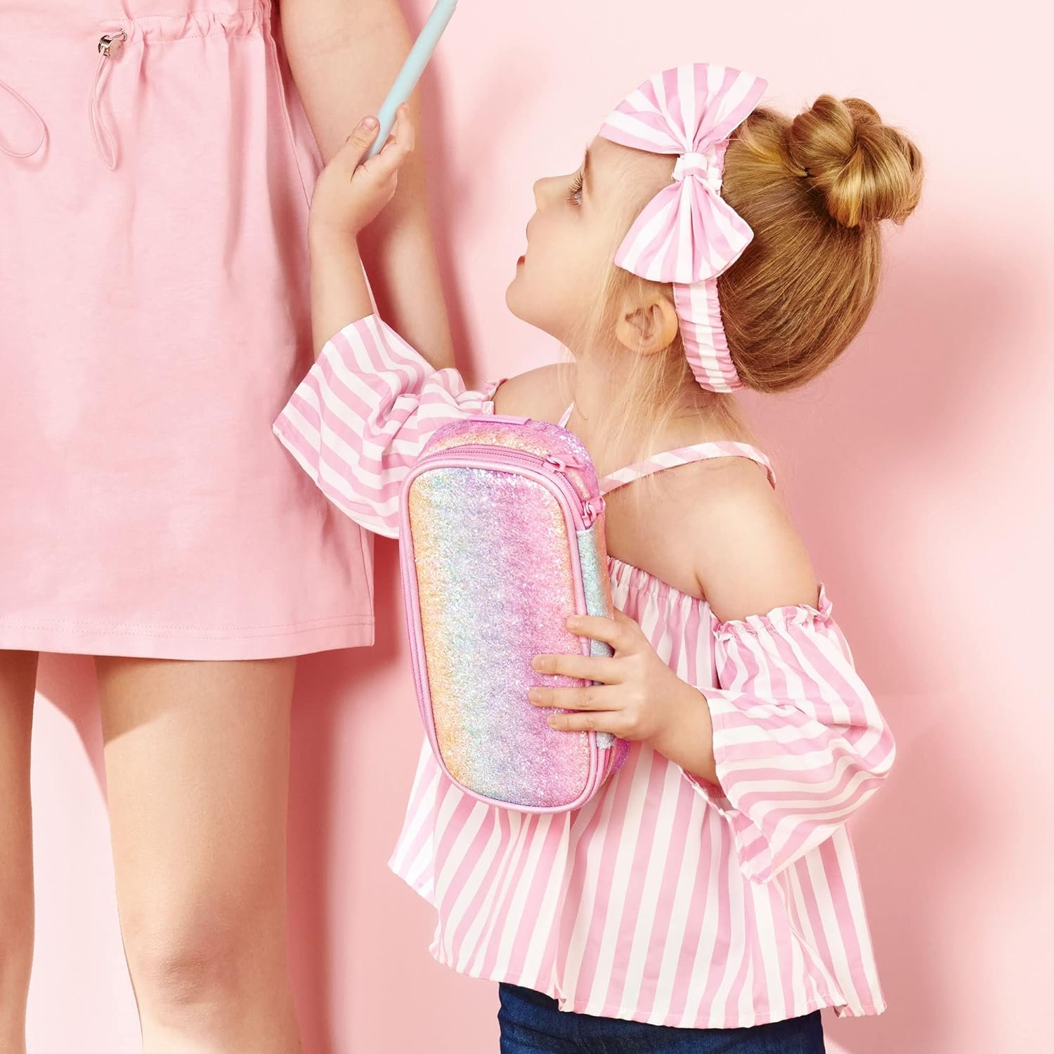 Custom Logo Girls Multi-Slot Pencil Case for Kids Private Label Pink Blue Rainbow Supplier