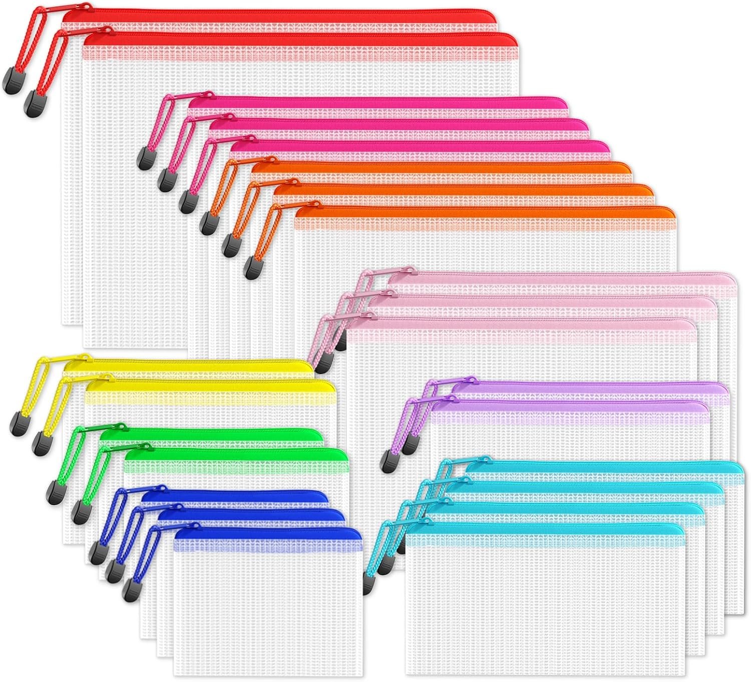 Private Label Multisize Mesh Zipper Pouches (9 Colors 24 Packs) with Custom Logo for School Office Supplies Puzzles Games Organizing Storage from Manufacturer