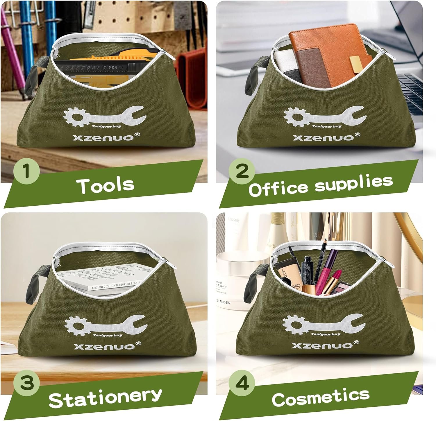 Custom Logo 16oz Pure Cotton Canvas Tool Pouch Zipper Bag Private Label 12.5 Inch Storage Organizer with Wristlet Strap Supplier